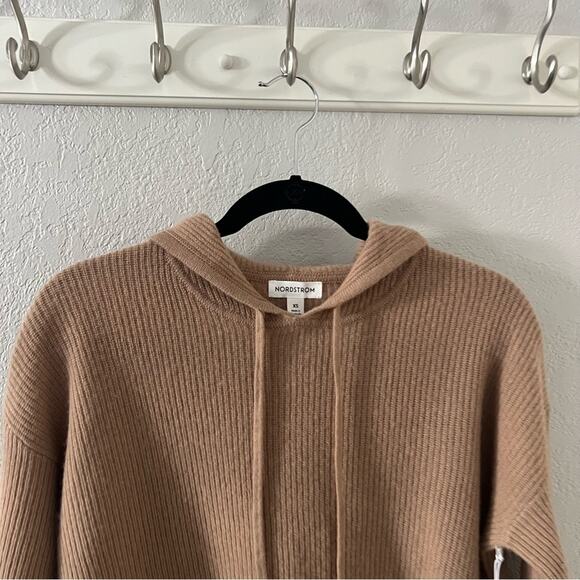 Nordstrom Wool & Cashmere Knit Hoodie in Camel - Picture 3 of 8